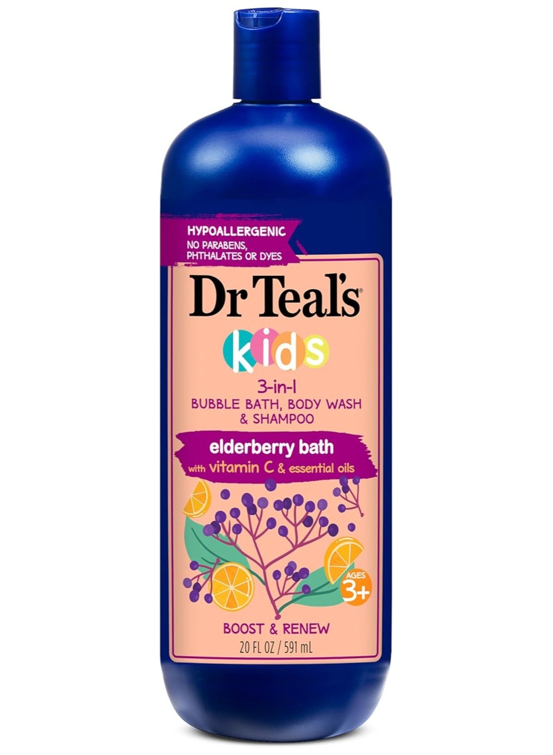 Kids 3-in-1 Bubble Bath, Body Wash and Shampoo Elderberry with Vitamin C 591 Ml