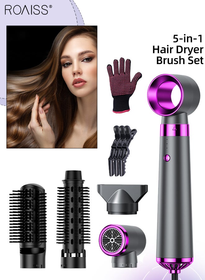 5-in-1 Hair Dryer Brush Set, Quick-drying Negative Ion Hair Dryer, Three-speed Adjustment, Noise Reduction Design, Suitable for Styling, Hair Care with Crocodile Clip and Anti-scalding Gloves
