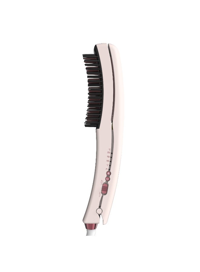 Dual Mode Hair Straightener With Detachable Hot Comb / 3 Temperature Levels / 360° Swivel Cord / Auto Safety Shut‐off / PTC Quick Heating Brush / 160°C,180°C,200°C Temperature Control - Pink