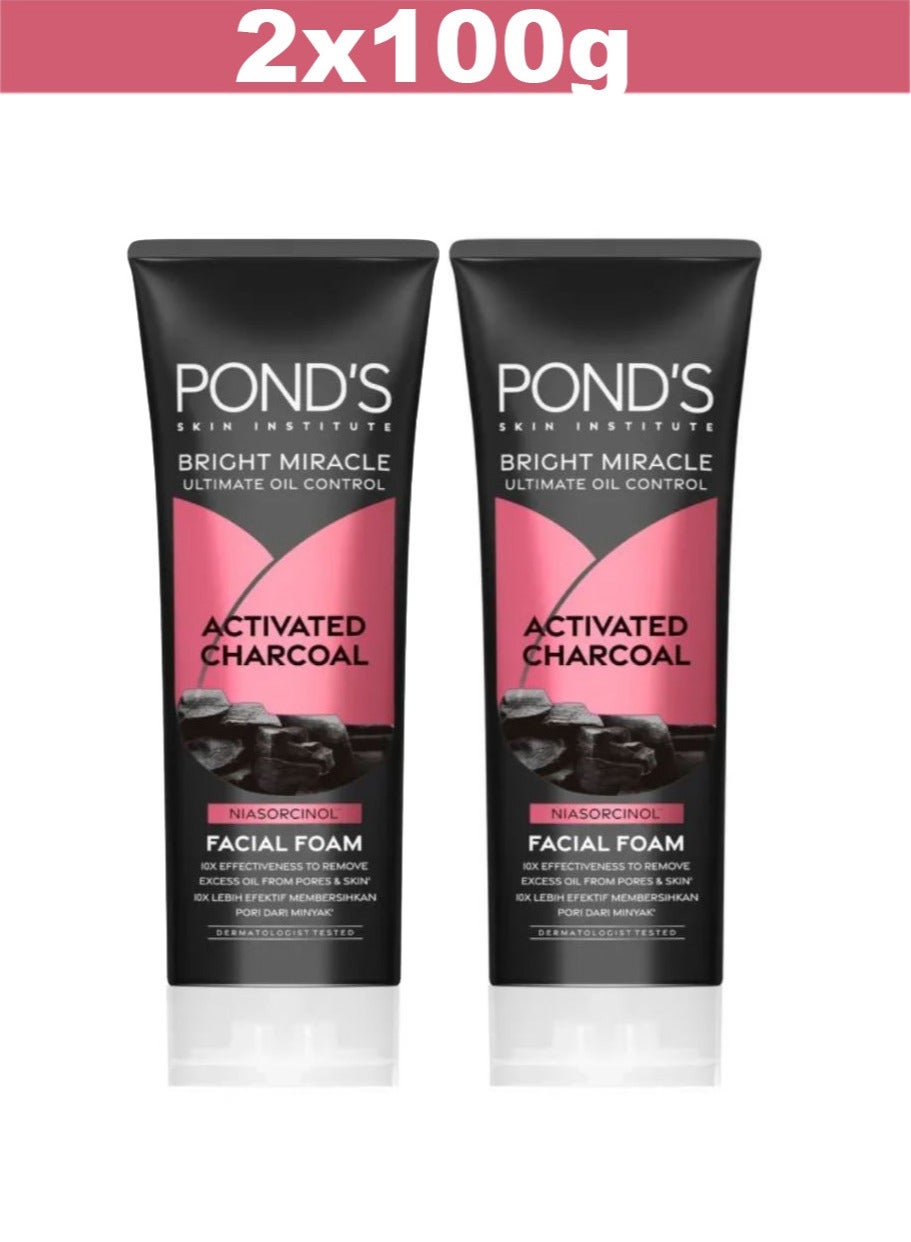Bright Miracle Ultimate Oil Control Activated Charcoal Facial Foam 100g x 2