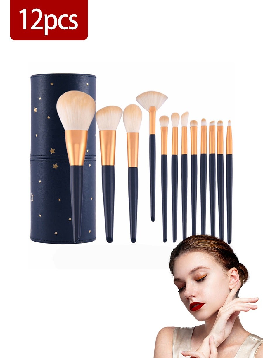 12pcs Makeup Brushes with Makeup Brush Storage Tub Featuring High Quality Super Soft Bristles and Thick Aluminum Handle