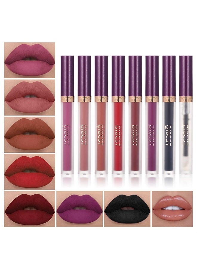 7Pcs Matte Liquid Lipstick wiith 1Pcs Lip Plumper Makeup Set, Waterproof Lip Gloss Sets Kit Pigmented Long Lasting Velvet Lip Makeup Gift for Women and Girls