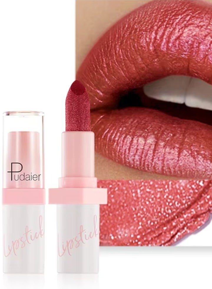 Pearlized Lipstick Diamond Glitter Matte Lipstick Long Lasting Waterproof Metallic Bronze Lip Gloss Gold Bronze Sparkling High Pigment Non Stick Lip Stain Full Coverage Tinted Lip Balm 04