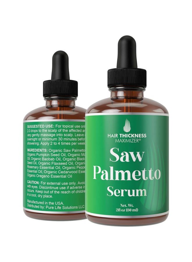 Saw Palmetto Serum for Hair Growth and Thickening - With Rosemary, Peppermint, Pumpkin Seed Oils. Vegan Moisturizing and Strengthening Scalp Treatment for Women, Men, Weak, Dry, Frizzy Hair 2oz