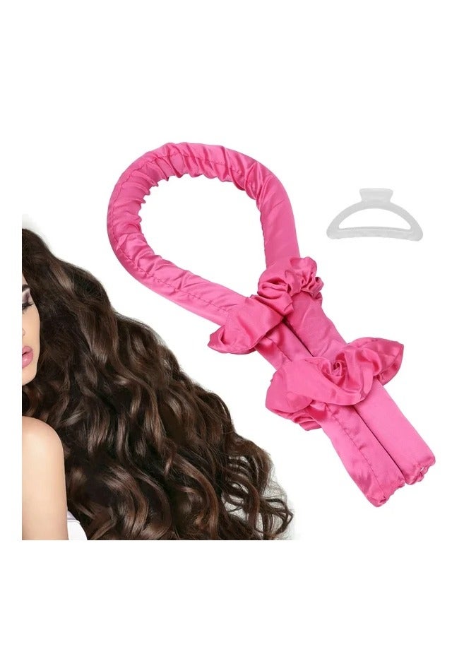 Heatless Curling Rod Headband,Lazy Hair Curler,No Heat Silk Curlers,Soft Rubber Hair Rollers,Curling Ribbon and Rods for Natural Hair,Hair Waver Hair Curling Kit for Natural Waves (Dark Pink)