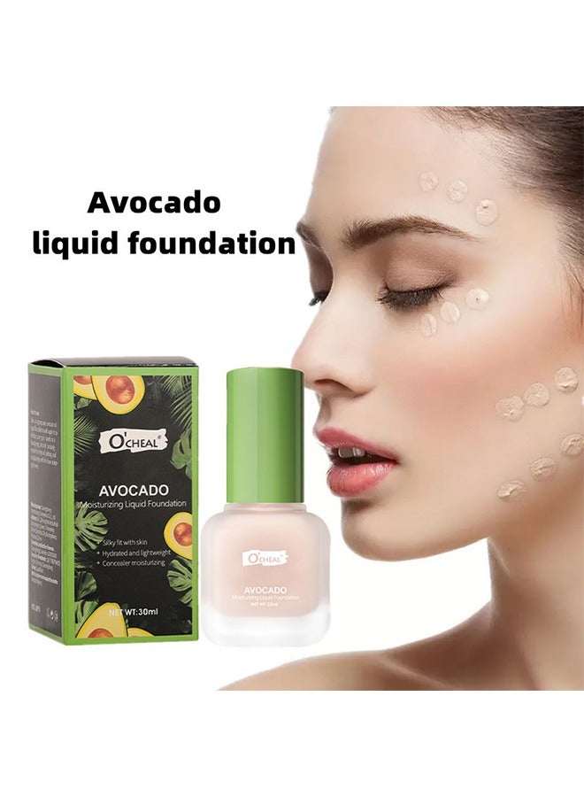 Avocado Moisturizing Liquid Foundation, Silky Fit With Skin & Hydratted And Lightweight Concealer Moisturizing,Face24-Hour Hydration 30ml (#02 Natural)