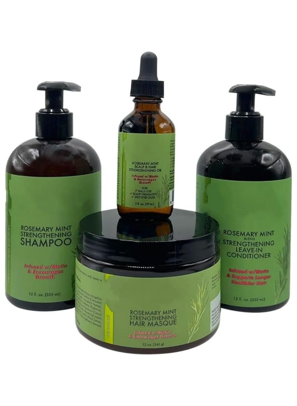 Rosemary Mint Organics Infused with Biotin and Encourages Growth Hair Products for Stronger and Healthier Hair and Styling Bundle Set 4 PCS