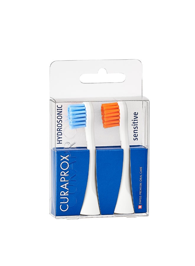 Hydrosonic Sensitive Brush Heads, Duo-Pack – New Ultra-Gentle Replacement Heads for Sonic Toothbrush, Blue/Orange