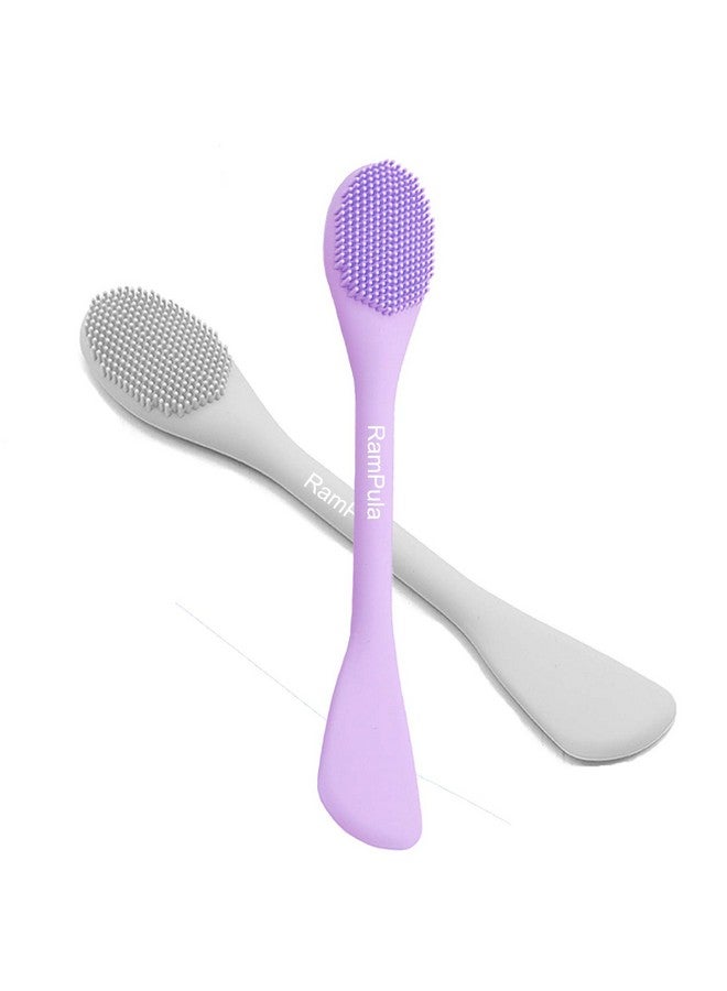Silicone Facial Mask Applicator Face Masks Skincare Brush Facial Scrubber Doublehead Lotion Spatula Scoop For Makeupfoundationcreamlotionmoisturizergelpeelmud Masks (Purple+Gray)