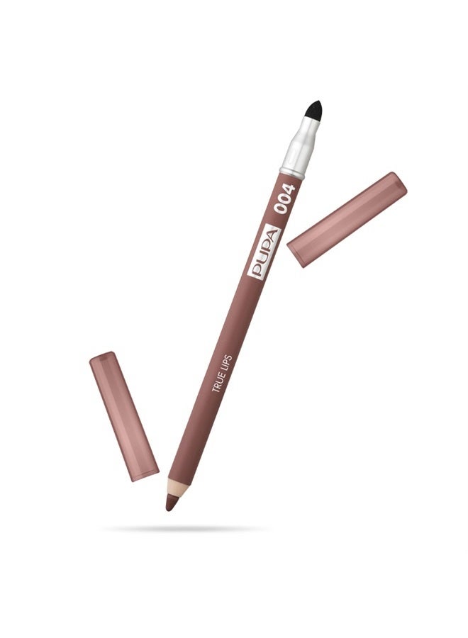 Milano True Lips Blendable Lip Liner - Dual-Ended Matte Lining Color and Brush - Light and Creamy, Hydrating, High Pigment, Smudge Proof Formula - Paraben Free - 004 Plain Brown - 0.042 oz