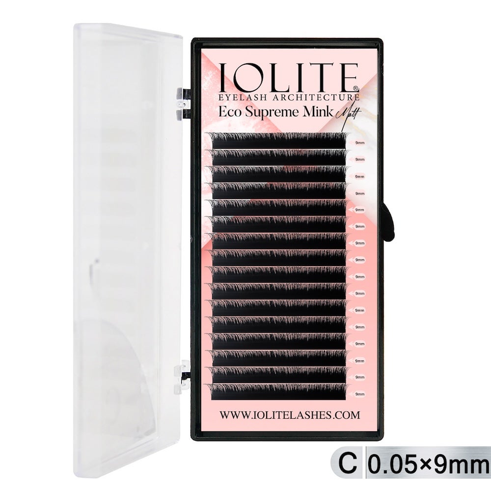 Iolite Eco Supreme Mink Matt Lash Extension Tray C – Curl – 0.5T (6mm–15mm) – Matt Finish, Premium Eco-Friendly Eyelashes for Lash Artists ISMMC5T - 9MM