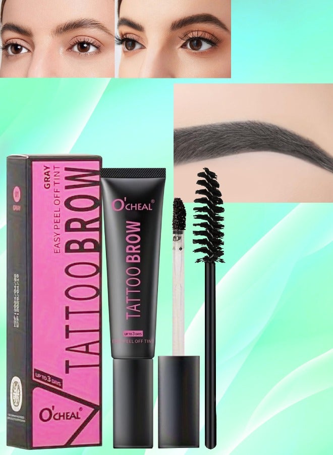 Tattoo Brow Peel Off Tint Waterproof Sweatproof 3 Days Long Lasting Peel Off Tattoo Brow Gel Peel Off Tint Eyebrow Gel with Mascara Brush and Three Eyebrow Shapes Eyebrow Glue Black 03
