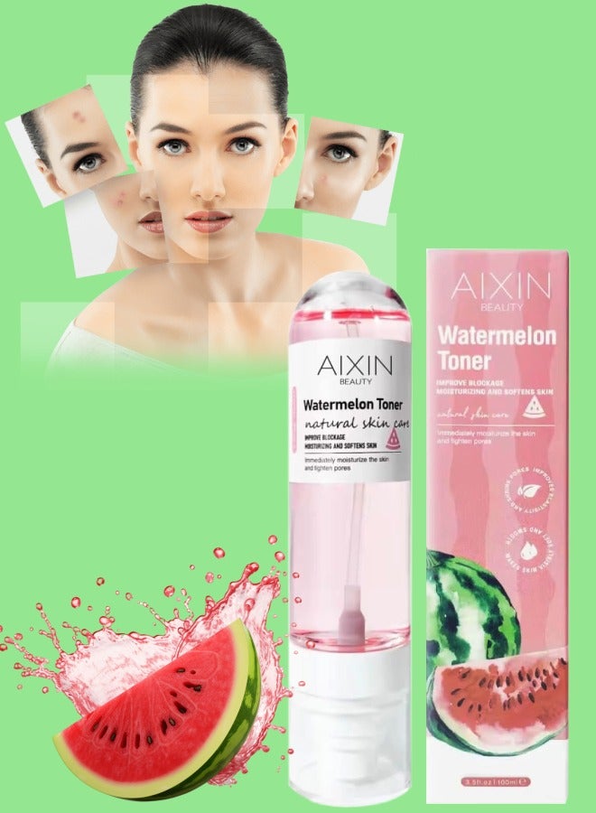 100ml Watermelon Toner Glow Serum Moisturizing and Softens Skin Tighten Pores Lock Water Moisture Soft and Smooth Skin Watermelon Glow Toner for Face and Skin Pore Minimizer Toner