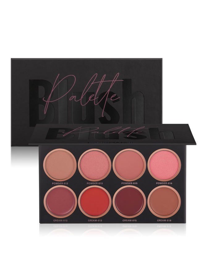 8 Colors Blush Palette, 4 Powder + 4 Cream Blush Palette, Contour and Highlight Blush Palette, Natural Nude Makeup Brighten Skin Tone Portable Makeup Blush, Professional Facial Makeup Blush