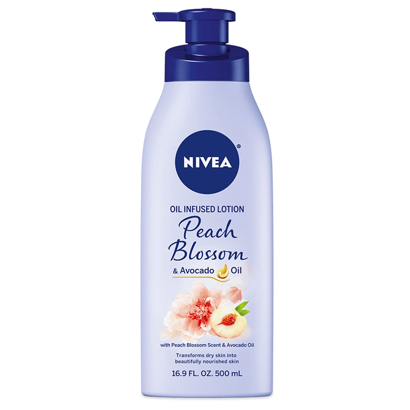NIVEA Oil Infused Peach Blossom and Avocado Oil Body Lotion, Body Lotion for Dry Skin, 16.9 Fl Oz Pump Bottle