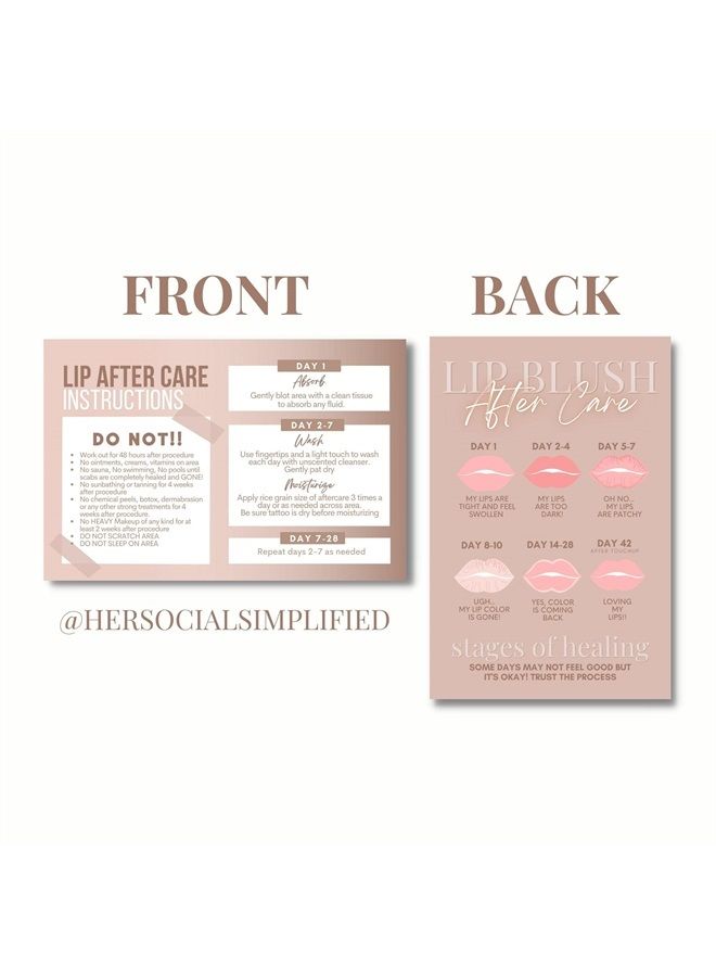 Lip Blush Aftercare Instruction Cards | 35 Pack | 4x6 inch Post Card Size | Lip Blush Supplies