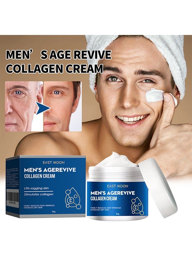 Men's Age Revive Collagen Facial Cream, Fade Fine Lines, Tighten Skin, Age Rewind Wrinkles Smoothing Gel, Day And Night Skin Care Moisturizing And Tightening Lotion, 30g