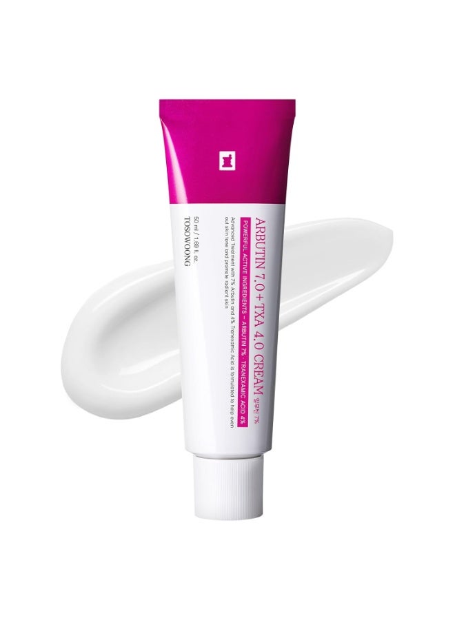 TOSOWOONG Arbutin 7% + Tranexamic Acid 4% Cream, 70,000ppm Arbutin, 40,000ppm TXA, Niacinamide, Glutathione, Dark Spots, Freckle, Blemishes, Pigmentation, Korean Skin Care, 50ml, 1.69 fl.oz.