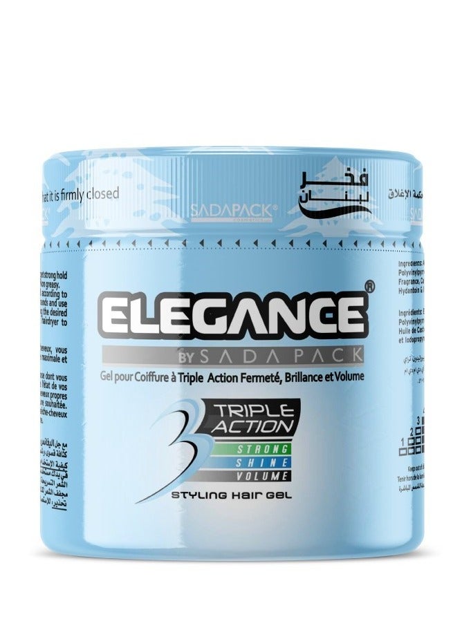 Elegance Triple Action Hair Gel - Blue, 1000ml | Strong Hold, Glossy Finish, Flexible Styling