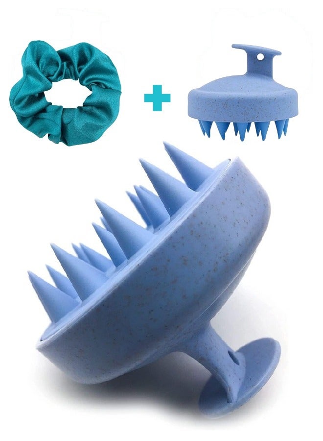 Hair Scalp Massager Shampoo Brush for Shower, Scalp Scrubber with Soft Silicone Bristles for Hair Growth & Dandruff Treatment, Wet Dry Oil Hair Massager for All Hair Types of Women (Blue)