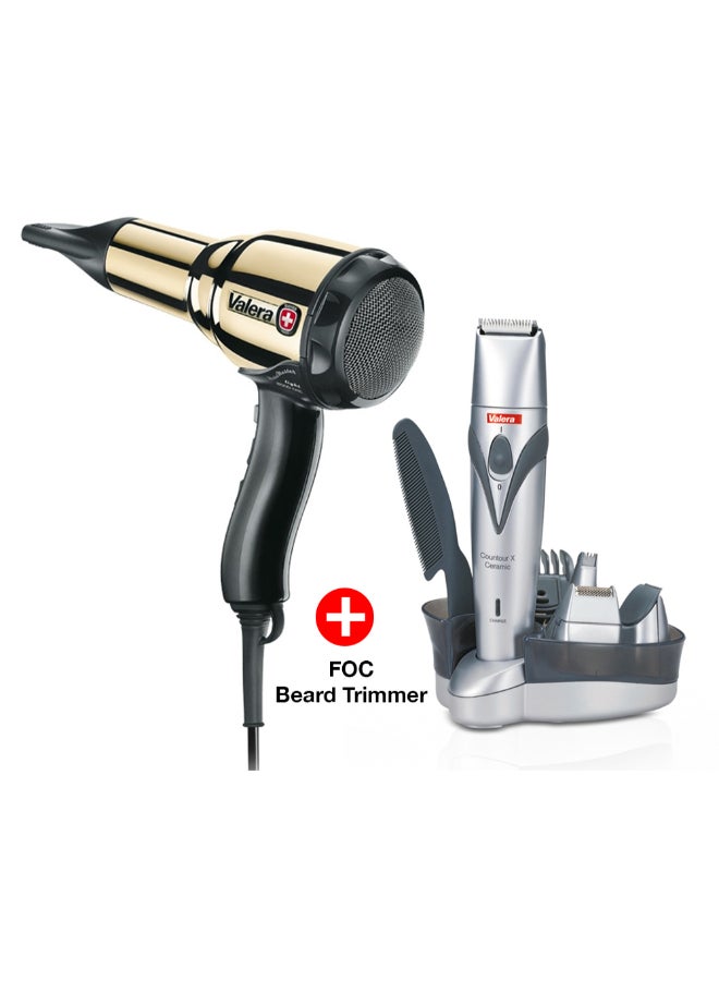 Hair Dryer Swiss Metal-Master GOLD PLATED, 2000 W, 6 Temperature settings, Cool air button, diffuser, DC motor, Cable 3m Cord - 584.01/I Gold