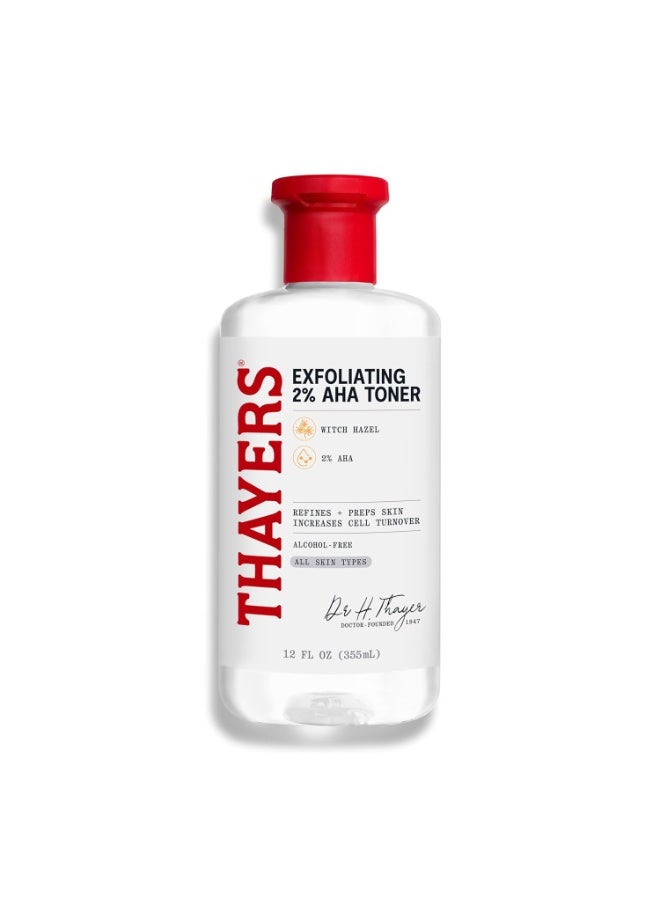 Thayers 2% AHA Exfoliating and Brightening Toner with Glycolic Acid, Lactic Acid and Witch Hazel, Smoothing and Pore Refining Skin Care for All Skin Types, 12 Fl Ozâ€‹