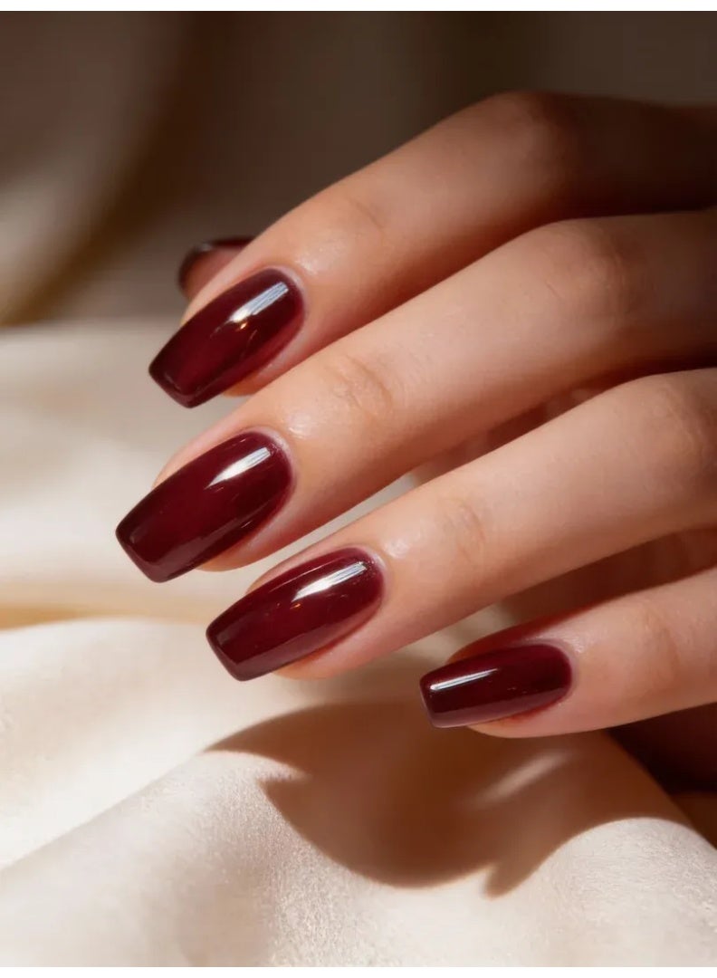 Metallic Burgundy Mirror Press On Nails | Chrome Shine Fake Nails | Reusable & Scratch Resistant | Eco ABS Nail Tips | Perfect for Work, Party & Wedding | Natural Fit Without Damage