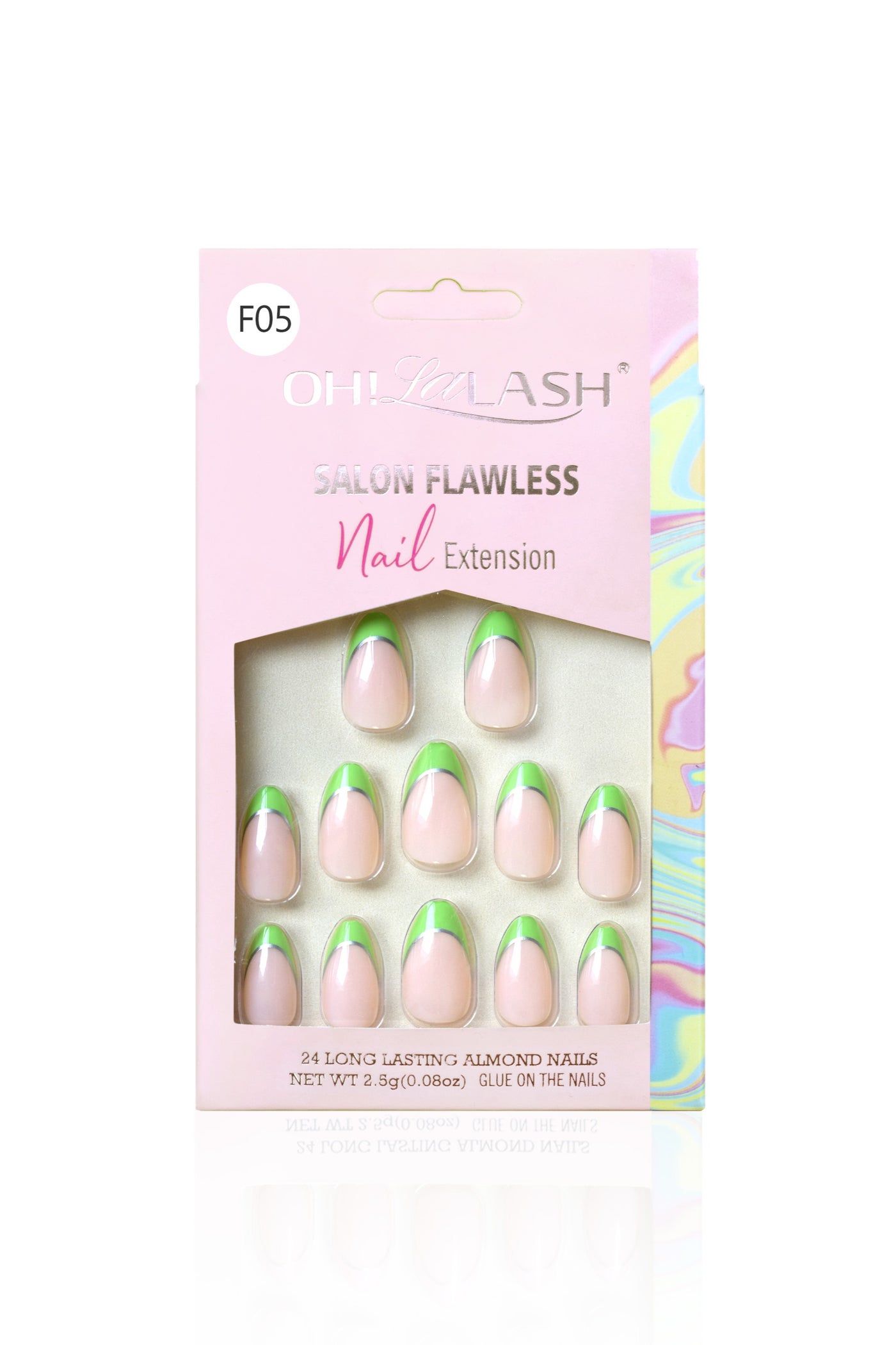 Fashion french 24pcs nail tips in pre-glued short almond shape
