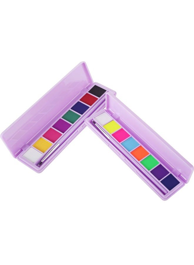 2 Packs Water Activated Eye Liner Palette,Neon Face Paint Colored Retro Hydra Liner,Water Activated Eyeliner,Matte Graphic Eyeliner,UV Blacklight Glow Black White Face Body Paint,16 Colors