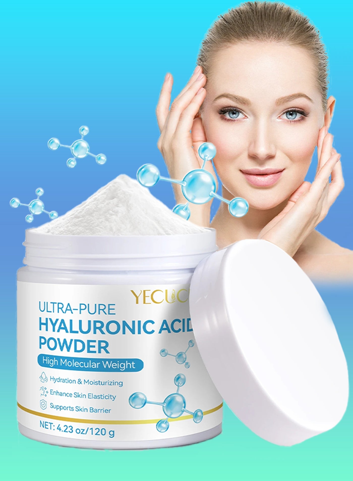 120g Ultra Pure Hyaluronic Acid Powder Hyaluronic Acid Serum for Skincare Facial Mask Powder Anti-Aging Treatments for Skin Face and Body Pure Hydrating Moisturizing Facial Powder