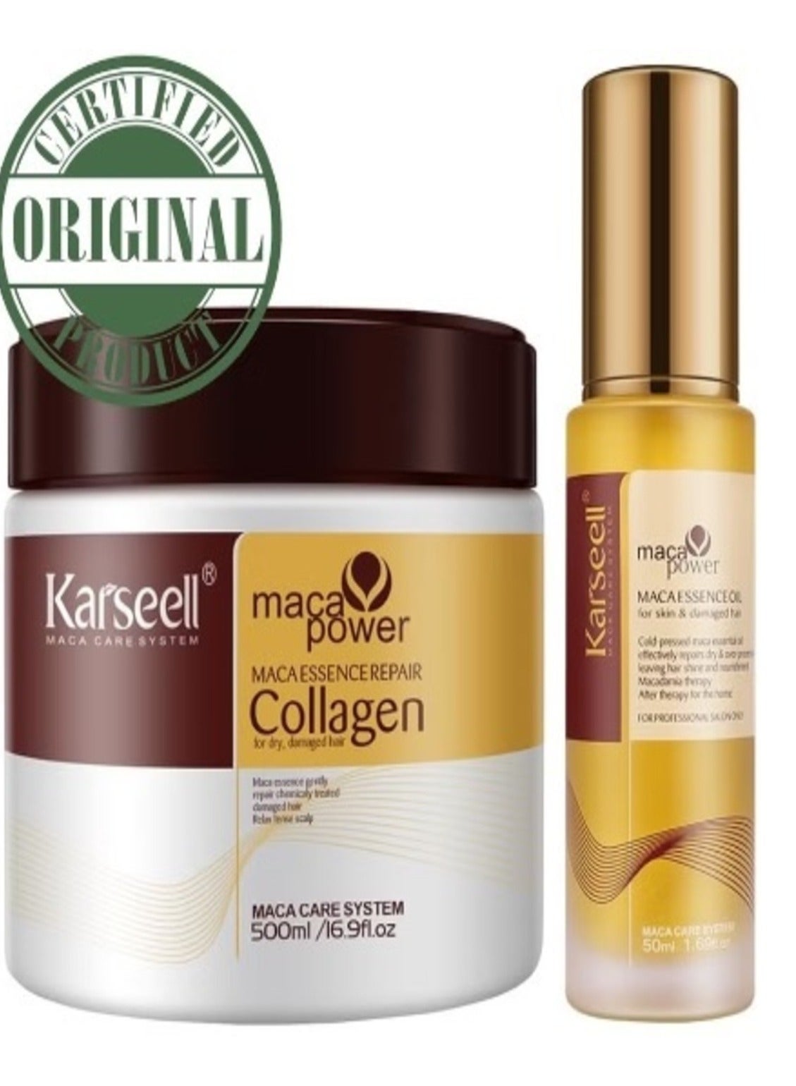 Karseell Maca essence Repair Set - Collagen Hair Mask 500ml  - Maca Oil Hair Serum for Dry Damaged Hair 50ml - All Hair Types