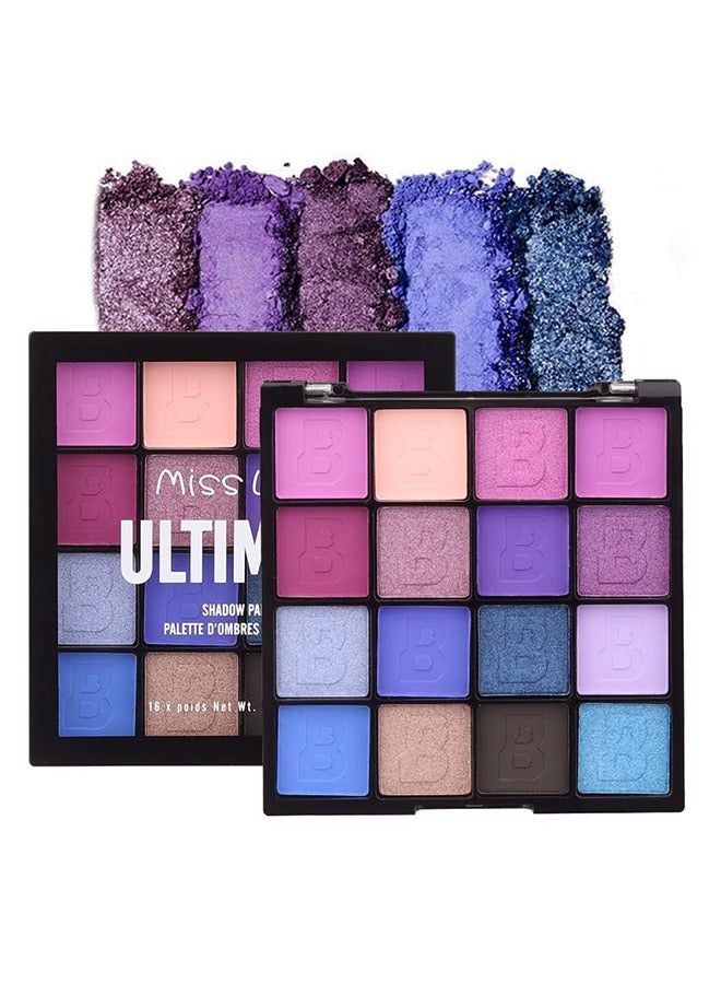 16 Colors Shimmer Matte Eyeshadow Palette, Waterproof Colorpop Navy Blue Eyeshadow Purple Eye shadow Paleta Series, Matt Powder Pressed Eye Pallet, Highly Pigmented Shiny Glitter Eyeshadow Makeup