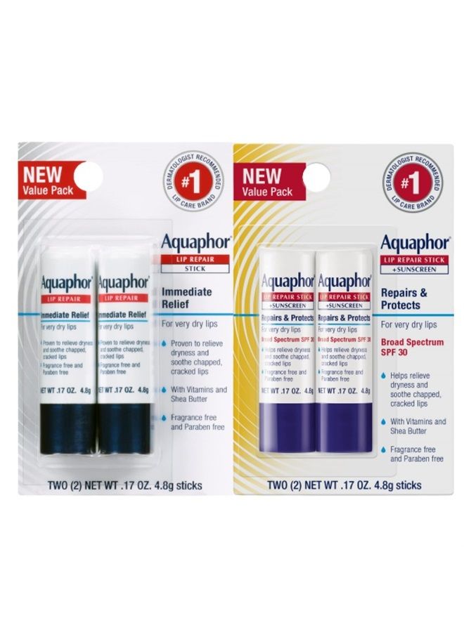 Lip Repair, Moisturizing Lip Balm Multipack (2 Repair sticks + 2 Repair & Protect SPF 30 sticks)