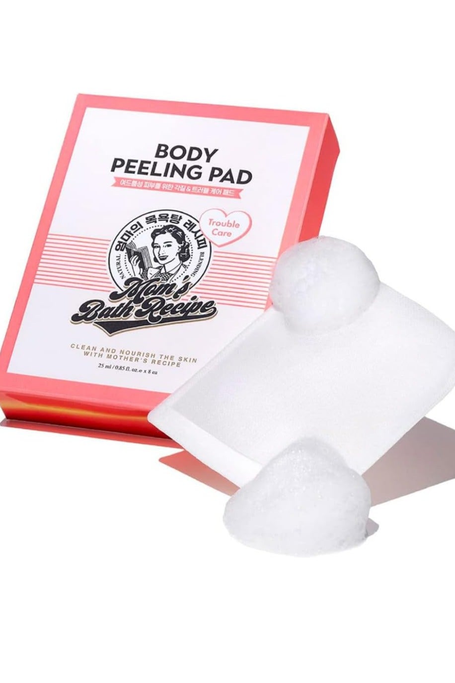 Mom's Bath Recipe Body Peeling Pad Trouble Care, Acne Remover All in One Bubble Body Wash & Scrub Gloves with BHA & Cica, Exfoliating Washcloth for Dead Skin Cells, Body Acne Breakouts, 8 Sheets
