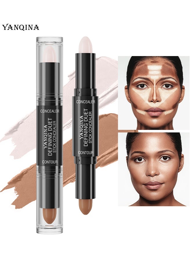 Dual-End Highlighter Makeup Stick Contour Stick, Cream Contour Bronzer Sticks, Waterproof Face Concealer Pen for Body Face Brighten Facial Shade, Create 3D Makeup