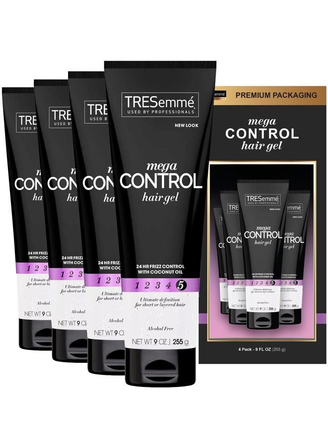 TRESemme Hair Gel, Mega Sculpting Hold for Edge Control, Frizz Control and Curly Hair with Coconut Oil, 9 Ounce (Pack of 4)
