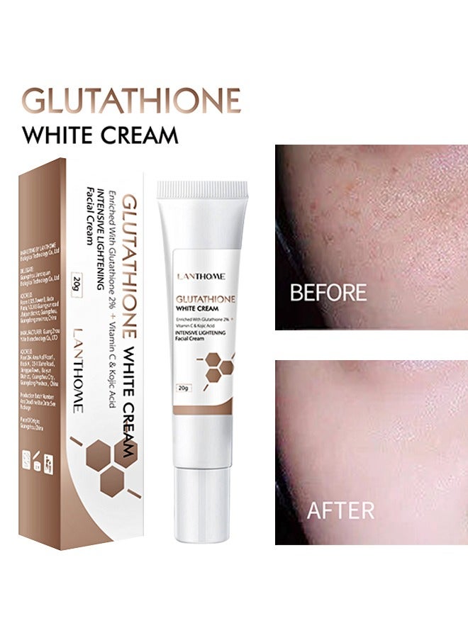 Glutathione White Cream，Facial Dark Spots Remover 2% Glutathione Face Cream Whitening Moisturizing Facial Cream Face Moisturizer Facial Skin Care Cream Intensive Lightening Facial Cream 20g