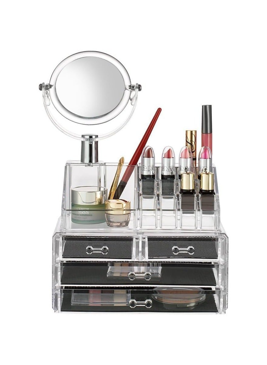 Makeup Organizer With Mirror Clear Display Acrylic Vanity And Bathroom Organizer For Skincare, Perfume, Cosmetic, Beauty, Makeup & Essential Oil Products
