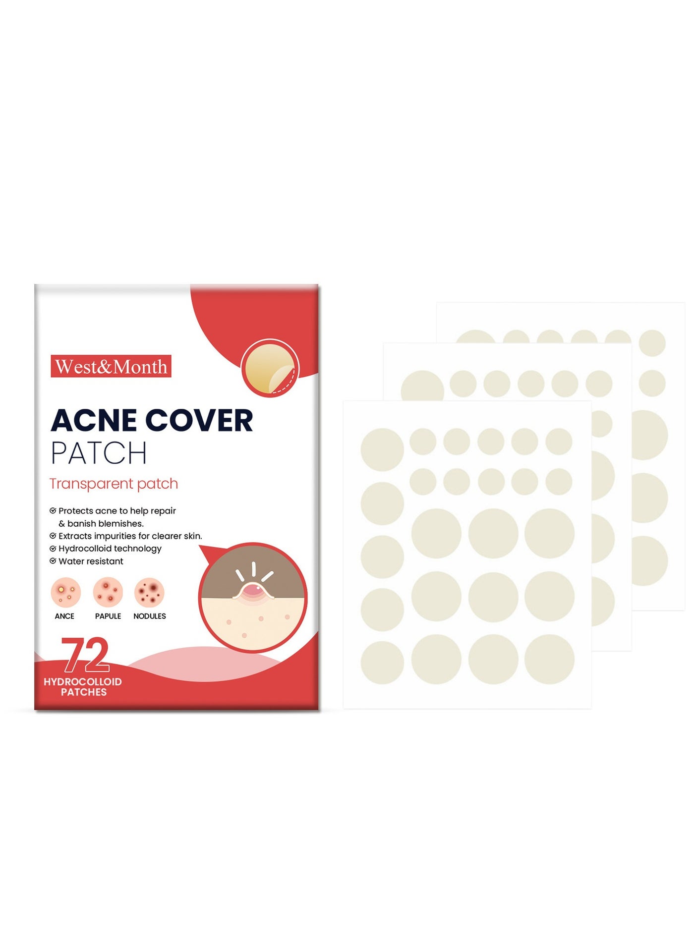Patches, 72 Hydrocolloid Acne Patches, Acne Spot Healing Patches, Zit Patches, Invisible Facial Spot Cover