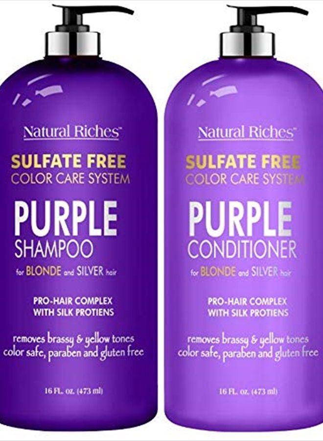Purple Shampoo and Conditioner Set Sulfate Free Salon Grade for Silver Blonde and Platinum Hair. Removes Yellow & Brass tones. Blonde Shampoo for Silver Grey Highlighted Hair 16x2 fl oz