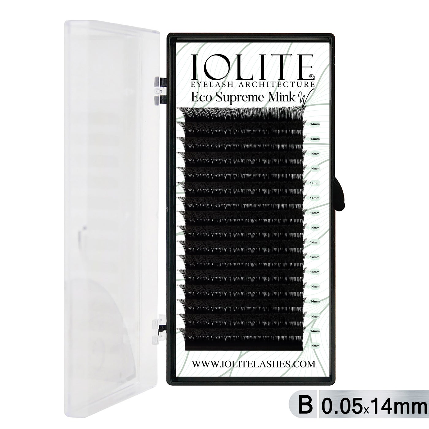 Iolite Eco Supreme Mink W Lashes B Curl – 0.5T Mix & 6mm–15mm | Pre-Fanned Volume Lash Extension Trays for Professional Lash Artists ISMWB5T - 14MM