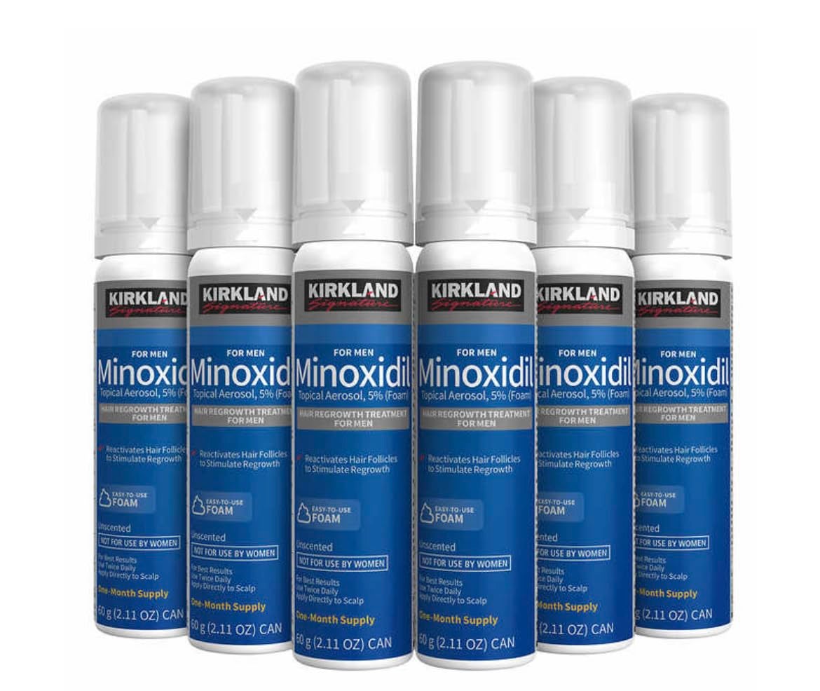 6 Months - KIRKLAND SIGNATURE Mens Minoxidil Topical Aerosol 5% Foam - Hair Regrowth Treatment 6 x 2.11 OUNCE (total 12.66 oz)