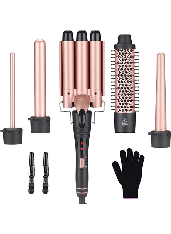 Curling Wand Set  5-IN-1 Hair Curler Iron Professional Curling Wand Set Instant Heat Up Hair Curler with 5 Interchangeable Ceramic Barrels (9-32mm) with Heat Protective Glove & 2 Clips (D)
