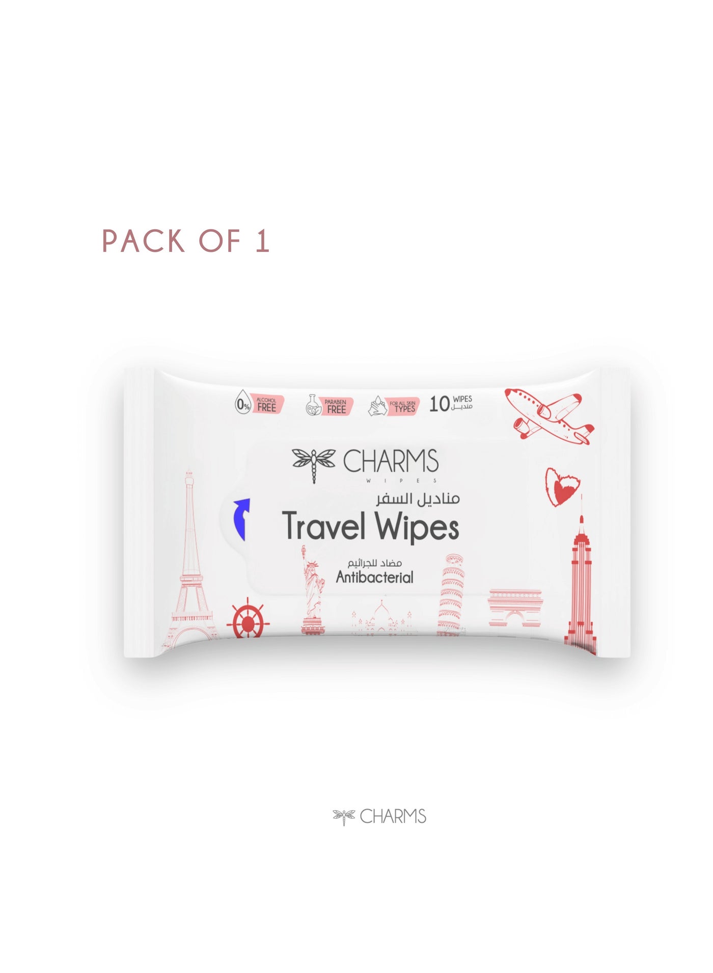 Travel Wipes Antibacterial,10 Wipes (1Pack) - Enriched with Vitamin E, Ultra Soft & Gentle on Sensitive Skin, Alcohol & Paraben-Free, pH-Balanced