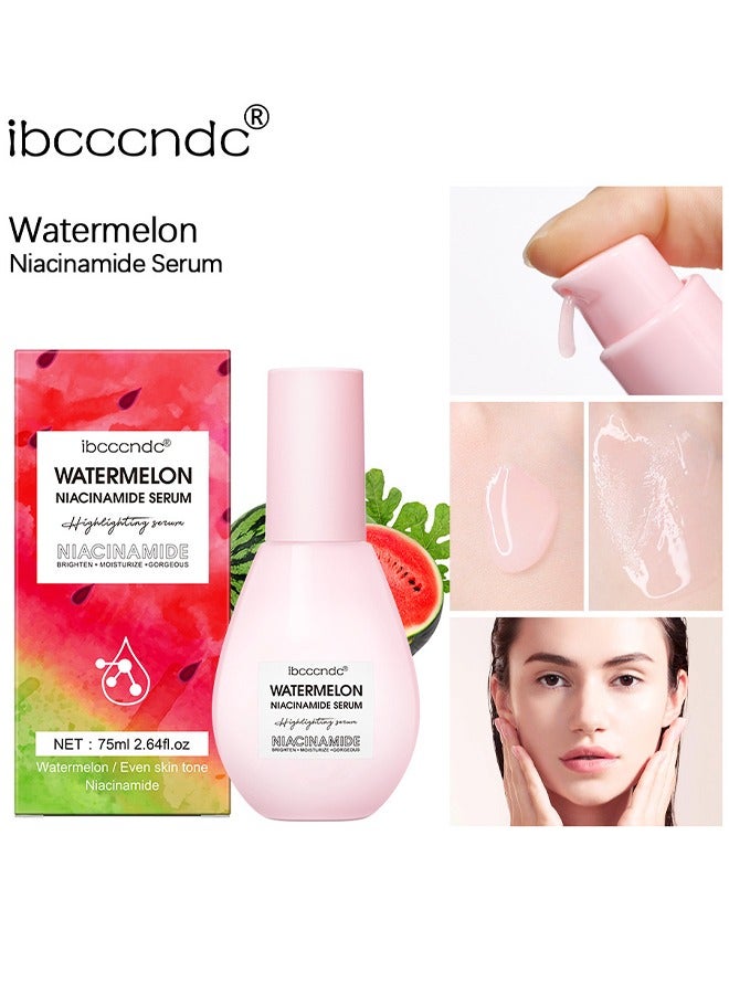 Watermelon Niacinamide Serum- Moisturizing Watermelon Toner Hyaluronic Facial Serum Brighten with Glycerin and Vitamin E Serum Multi Purpose Lightweight Face Serum Face Highlighter 75ML