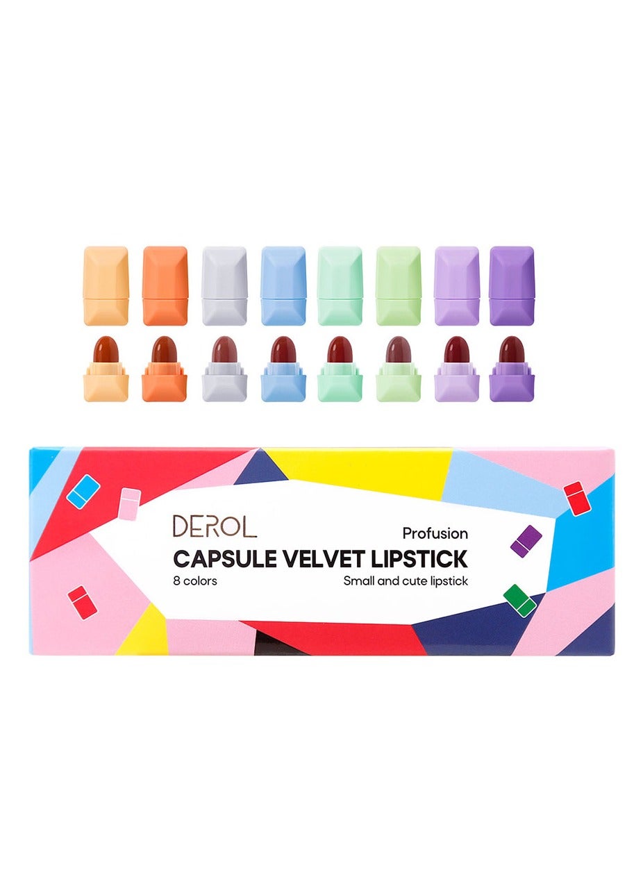 Lipstick Set For Women 8pcs Matte Moisturizing Mini Capsule Lip Stick Velvet Long Lasting Waterproof Nude Non-Stick Cup 24 Hours Smudge Proof Permanent Color Stay Hydration Makeup Gift
