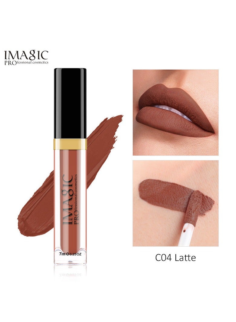 IMAGIC Velvet Lipgloss | 12 Vibrant Colors | Long-Lasting, Highly Pigmented Formula | Soft Applicator for Easy Application (C04 LATTE, 7ML)
