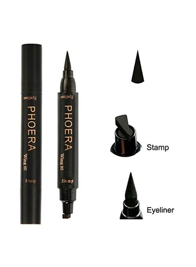 2 in 1 Wing Cat Eye Liner + Stamp Winged Long Lasting Liquid Eye Liner Waterproof & Smudge proof Makeup Black Eyeliner Pen Winged Eyeliner Pencil - AQUAPURITY (THIN STAMP)…