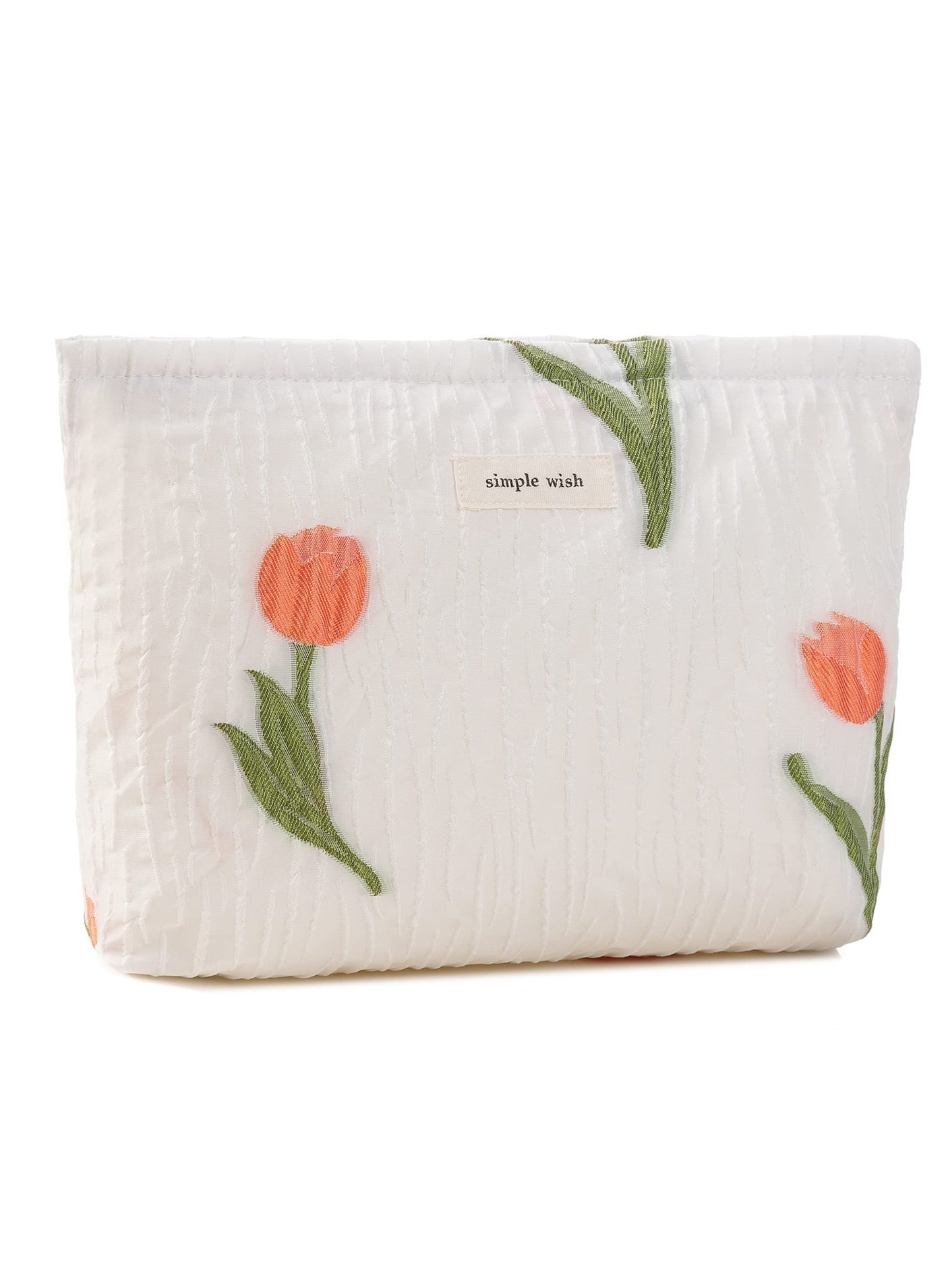 Tulip Makeup Bag for Women, Large Capacity Quilted Canvas Floral Cosmetic Pouch with Zipper, Cute Aesthetic Flower Makeup Bag for Purse, Travel Toiletry Organizer, Gift