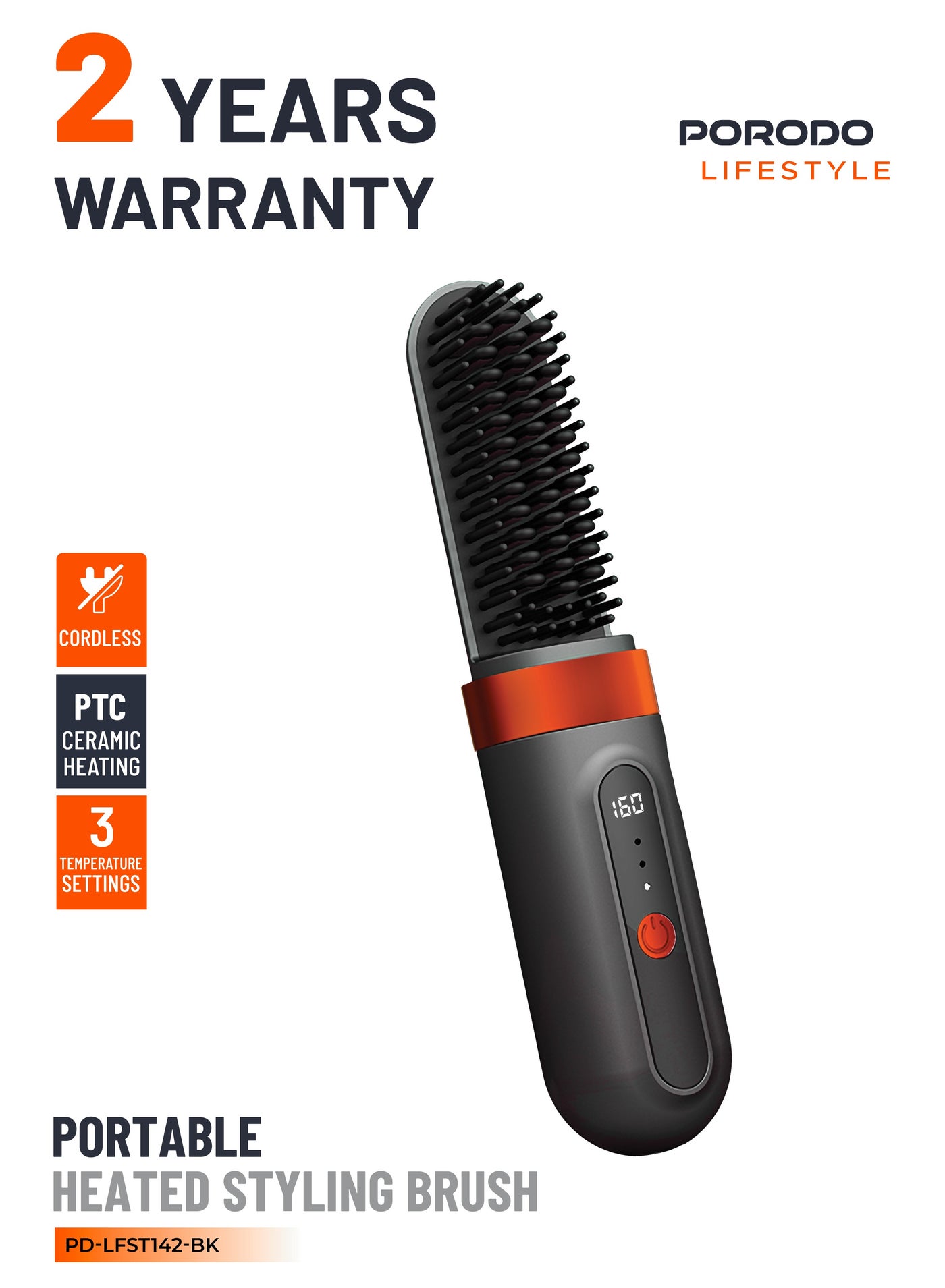Portable Heated Styling Brush , Rechargeable Ceramic Hot Brush with Temperature Settings, Fast Heating, Auto Shut-Off, Type-C Charging / Cordless Hair Straightener Brush / Hair Styler - Black